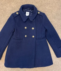 Gap Kids Peacoat Girls S Long Sleeve Wool Blend Navy Lined Pockets Preppy - Picture 1 of 9