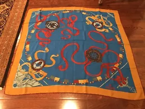 Large Vintage FENDI Silk Scarf 36” x 38” Square Blue Red Gold with Paisley RARE* - Picture 1 of 11