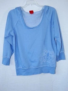 Mossimo Juniors Womens Large Hoodie Pull Over Fleur De Lis Baby Blue - Picture 1 of 5