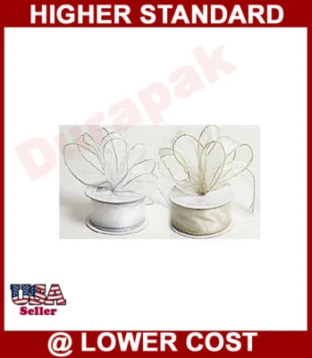 Cinta de Organza 1-1/2" 10YD con Borde de Alambre Dorado Blanco Marfil L. Azul Colores Borgoña Foto 1 de 2