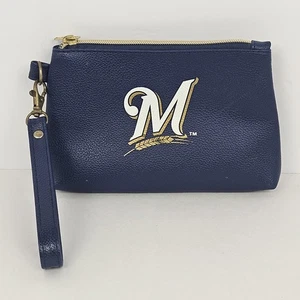Milwaukee Brewers Kalbsleder Reißverschluss Geldbörse Portemonnaie blau Stadion Folio 5"x 7,5" MLB - Bild 1 von 16