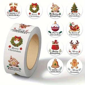 Weihnachten Aufkleber Rolle Weihnachtsmann Rentier Kranz Baum festlich Etiketten Geschenk Siegel - Bild 1 von 3