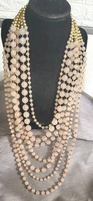 Collar Graziano Multi 7 Hilos Translúcido Rosa Pastel Cuentas 22" Ajustable  Foto 1 de 4