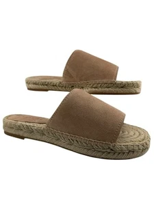 COACH Claudia Espadrille 8.5 Slide Sandals A01972 Beechwood Beige Nude Suede NEW - Afbeelding 1 van 11