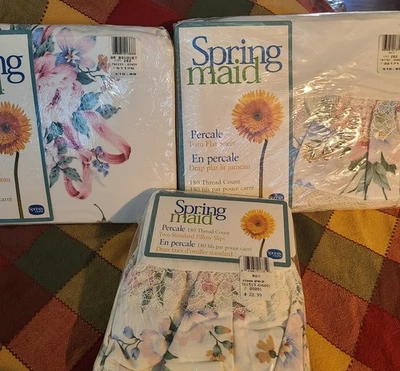 Fundas de almohada sábanas planas dobles clásicas Springmaid vintage a juego nuevas de Lote Antiguo Foto 1 de 4