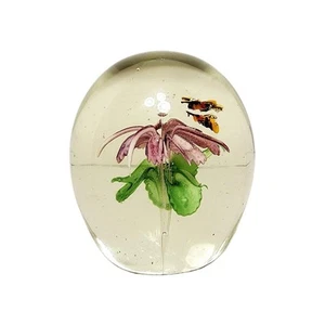 Handcrafted Silvestri Art Glass Paperweight Two Bees And A Purple Flower • VTG - Picture 1 of 15