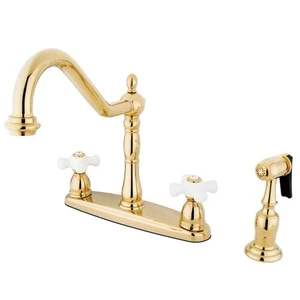 Heritage 2-Handle Standard Kitchen Faucet with Side Sprayer in Polished Brass - Picture 1 of 3