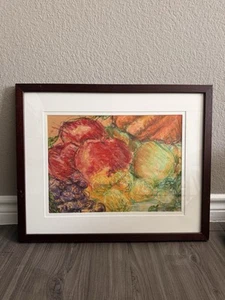 Bodegón de crayón original - Obra de arte de frutas enmarcada - Pieza de galería privada (E1) - Imagen 1 de 3