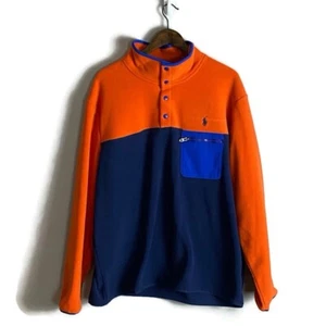 POLO RALPH LAUREN Herren Fleecejacke orange blau Colorblock Größe XL T Druckknopf Logo - Bild 1 von 14