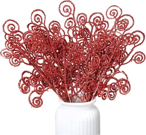 50 Pcs Glitter Tree Picks and Sprays Twigs Artificial Curly Stem Picks Ornaments - Picture 1 of 8
