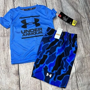 Under Armour Toddler Blue Camo Rash Guard Swim Trunks Outfit Set NEW - Picture 1 of 1