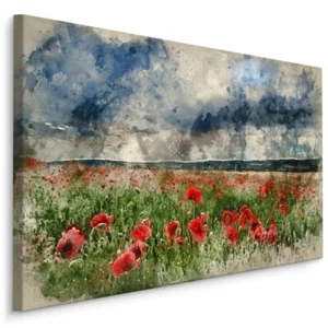 Leinwand Bild CANVAS WANDBILD XXL Wohnzimmer Mohnblumenfeld AQUARELL Dekor 1715 - Bild 1 von 5
