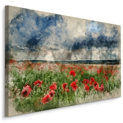 Leinwand Bild CANVAS WANDBILD XXL Wohnzimmer Mohnblumenfeld AQUARELL Dekor 1715 - Bild 1 von 4