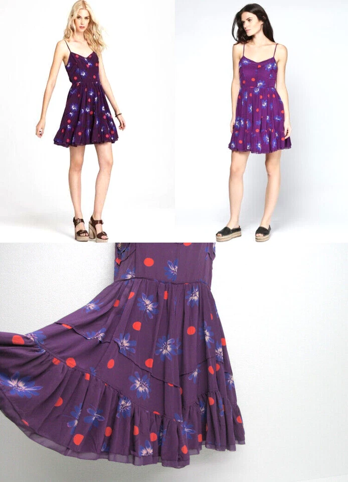 Vestido Juicy Couture Ciruela Real Lunares Estampado Seda Para Mujer Talla 6 Foto 1 de 4