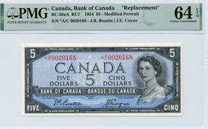 1954 $5 Bank of Canada BC-39aA Replacement *A/C - PMG Choice UNC64 EPQ - Picture 1 of 2