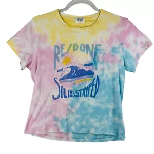 RE/DONE Solid Striped Tie Dye Graphic Tee Cotton Top Small Festival Hippie Boho - Picture 1 of 7