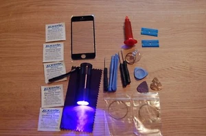 Frontglas, Bildschirm Reparatursatz für iPhone 5 5c 5s schwarz, Loca Kleber, Draht, UV Taschenlampe - Bild 1 von 1
