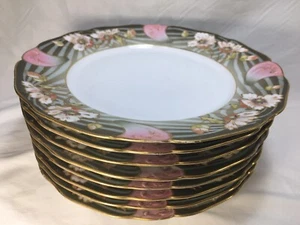 (8) R L Limoges 9.5 Inch Art Nouveau with Poppies DINNER PLATES - Picture 1 of 12