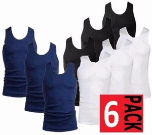 New Mens 6 Pack Vests Pure Cotton Gym Top Winter Thermal Training Gym Underwear - Picture 1 of 7