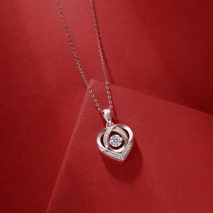 0.5 Ct D Color Moissanite Heart Pendant Womens 925 Sterling Silver Necklace 18'' - Picture 1 of 10