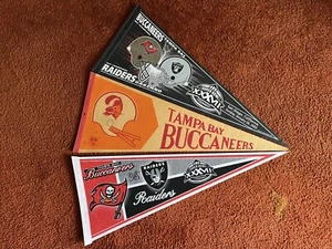 Two Superbowl XXXVII Pennants, Tampa Bay Buccaneers Vs. Raiders, + 1970’s Logo - Picture 1 of 9