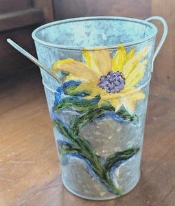 Handbemalte Sonnenblumen verzinkte Metall Vase 7" Griffe Deko Kunsthandwerk - Bild 1 von 16