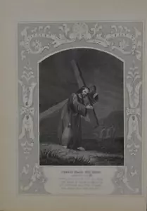 Antique Religious Art Christ Bears His Cross 1860 Engraving Christian Original - Imagen 1 de 7