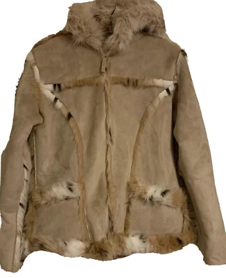 Arizona Girls Coat Sz XL 16 Brown Faux Suede Faux Fur Hooded Zipper Winter - Image 1 of 4