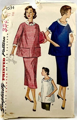 1953 Simplicity Sewing Pattern 4534 Womens Maternity Dress 3 Sleeves Sz 16 11957 - Image 1 of 2