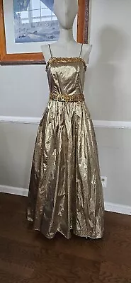 Vintage 1980s Jcpenney Lamè Gold Maxi Dress With Sequin Accents As Pictured - Image 1 of 4