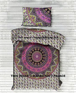 Indian Elephant Mandala Duvet Cover Twin Quilt Cover Set Cotton Reversible Throw - Picture 1 of 3