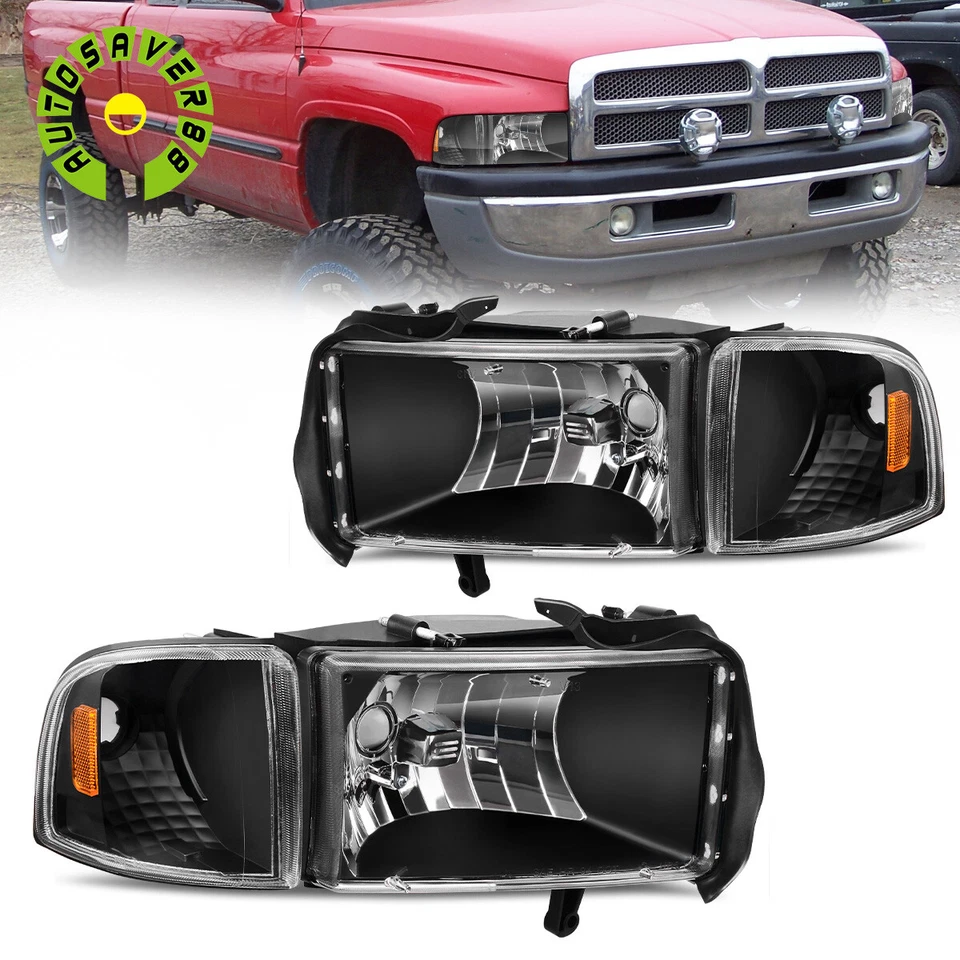 Headlights Assembly For 1994-2002 Dodge Ram 1500 2500 3500 Amber Corner Lamps Foto 1 de 4