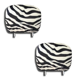 Par de fundas de reposacabezas con estampado de cebra con estampado de animales blanco y negro 12"" x 9"" universales - Imagen 1 de 1