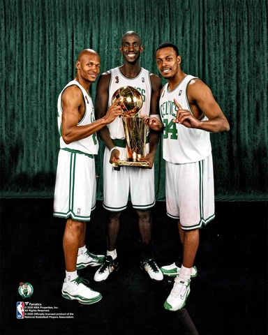 Kevin Garnett, Paul Pierce, Ray Allen Celtics Larry O'Brien Trophy 8x10 Photo Cover