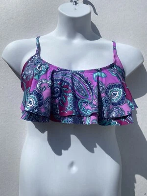 Top de bikini antiguo azul marino cachemir volantes multicolor aleteo correa ajustable XL Foto 1 de 4