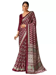 Women's Magenta Digital Print Satin Crepe Saree With Unstitched Blouse Piece - Picture 1 of 5