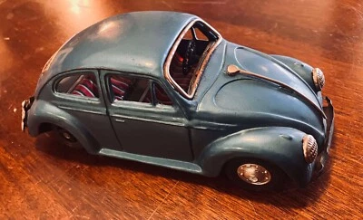 Vintage 60s Japan  friction VOLKSWAGEN BEETLE bug 8” TIN toy car blue VW - Image 1 of 4