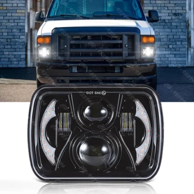 For Ford E-100 E-150 E-250 E-350 Econoline 5x7" inch LED Headlight Hi/Lo DRL H4 - Image 1 of 4