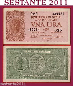 # ITALIA ITALY 1 LIRA LUOGOTENENZA 1944 VENTURA P 29a RADAR PALINDROMO FDS / UNC - Imagen 1 de 1