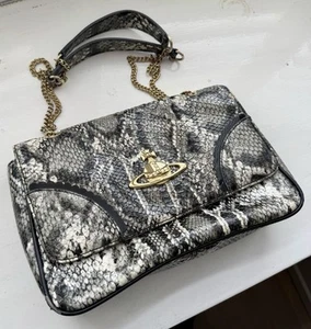 VIVIENNE WESTWOOD CROSSBODY GREY SILVER SNAKESKIN HANDBAG - Picture 1 of 14