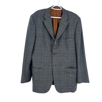 Isaia Napoli Mens Sports Coat Blazer Jacket Gray Wool Plaid 3-Button Lined Sz 56 - Image 1 of 4