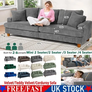 Corduroy Sofa 3/4 Seater w/ 2 Pillows Modern Couch Love Seat Settee Home Office - Picture 1 of 127