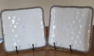 Camila Neu Silber Finish Weiß Glänzend Quadratisch Teller Schale Erhöhter Perlenrand 7 1/4 - Bild 1 von 14