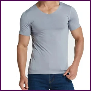 T-shirts fins homme en soie glacée respirante manches courtes col en O manches courtes - Photo 1/30