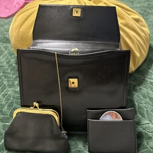 Vintage Koret Black Genuine Leather Brass Hardware 10”long Top Of Handle/bottom - Picture 1 of 12