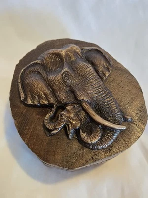 Teak Wood Log Box Trinket Jewelry Rotate Lid Elephants Vintage Handmade Boho - Image 1 of 4