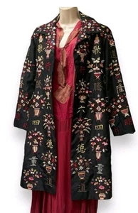 Cappotto spolverino seta Johnny Was Biya nero ricamo cinese asiatico taglia M floreale - Foto 1 di 14
