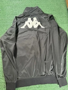 Vintage Kappa Men's Large Black Satin Sleeve Logo Full Zip Track Jacket - Picture 1 of 7