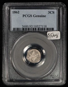 1862 3c Silver three Cent Piece Civil War Year -  PCGS Genuine - AU Dets - B5208 - Picture 1 of 4
