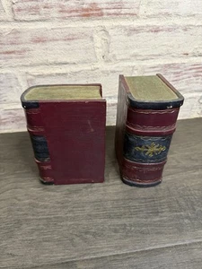 Vintage Faux Antique Book Bookends Brown Burgundy And Gold - Picture 1 of 8